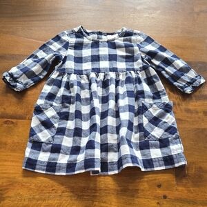 Hanna Andersson Navy Blue And White Gingham Flannel Dress Size 4T
